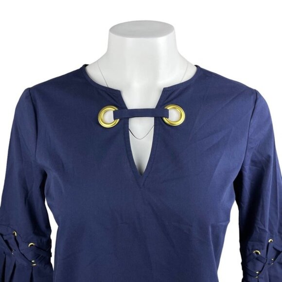 MICHAEL Michael Kors Bell Sleeves Pleated Grommet Blouse Top Sz XS - Picture 2 of 5